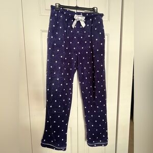 Cozy women’s fleece Pajama Pants - Navy with White Polka Dots